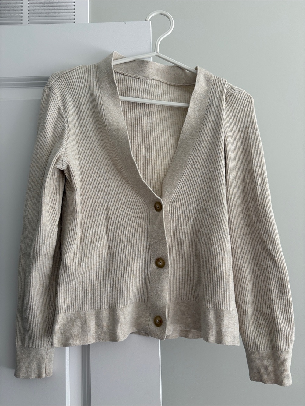 Uniqlo Light Cream Ribbed Button-Front Cardigan